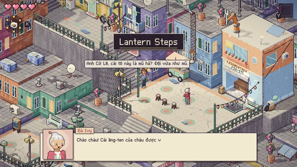 Lantern Steps, a colourful hillside street with a noodle shop, in Aubade.